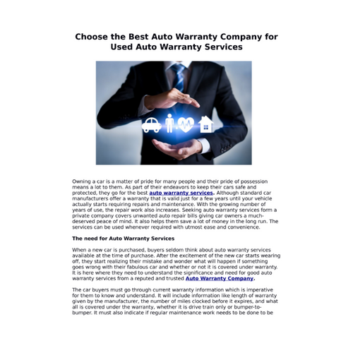 Choose the Best Auto Warranty Company for Used Auto Warranty Services