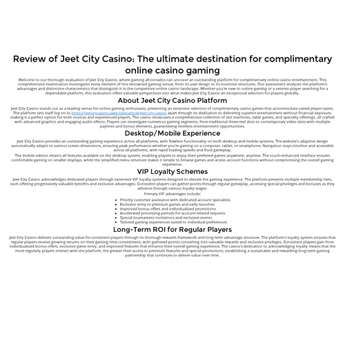 JeetCity Casino App Interface