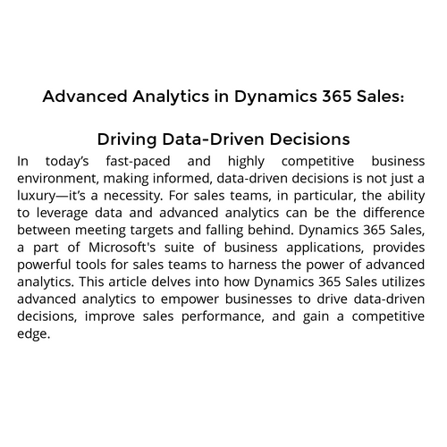 Advanced Analytics in Dynamics 365 Sales: Driving Data-Driven Decisions