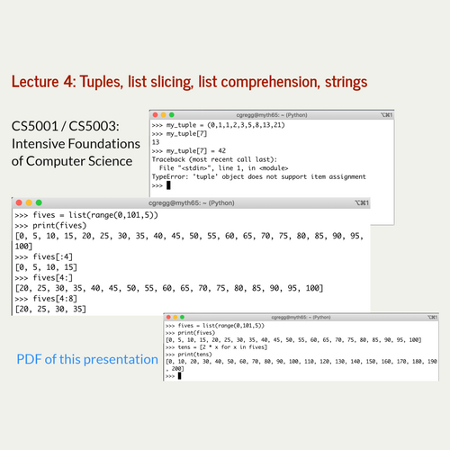 CS 5001 Lecture 4 Iteration (continued), tuples, list slicing, list