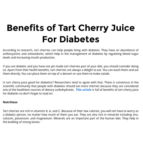 Benefits of Tart Cherry Juice For Diabetes